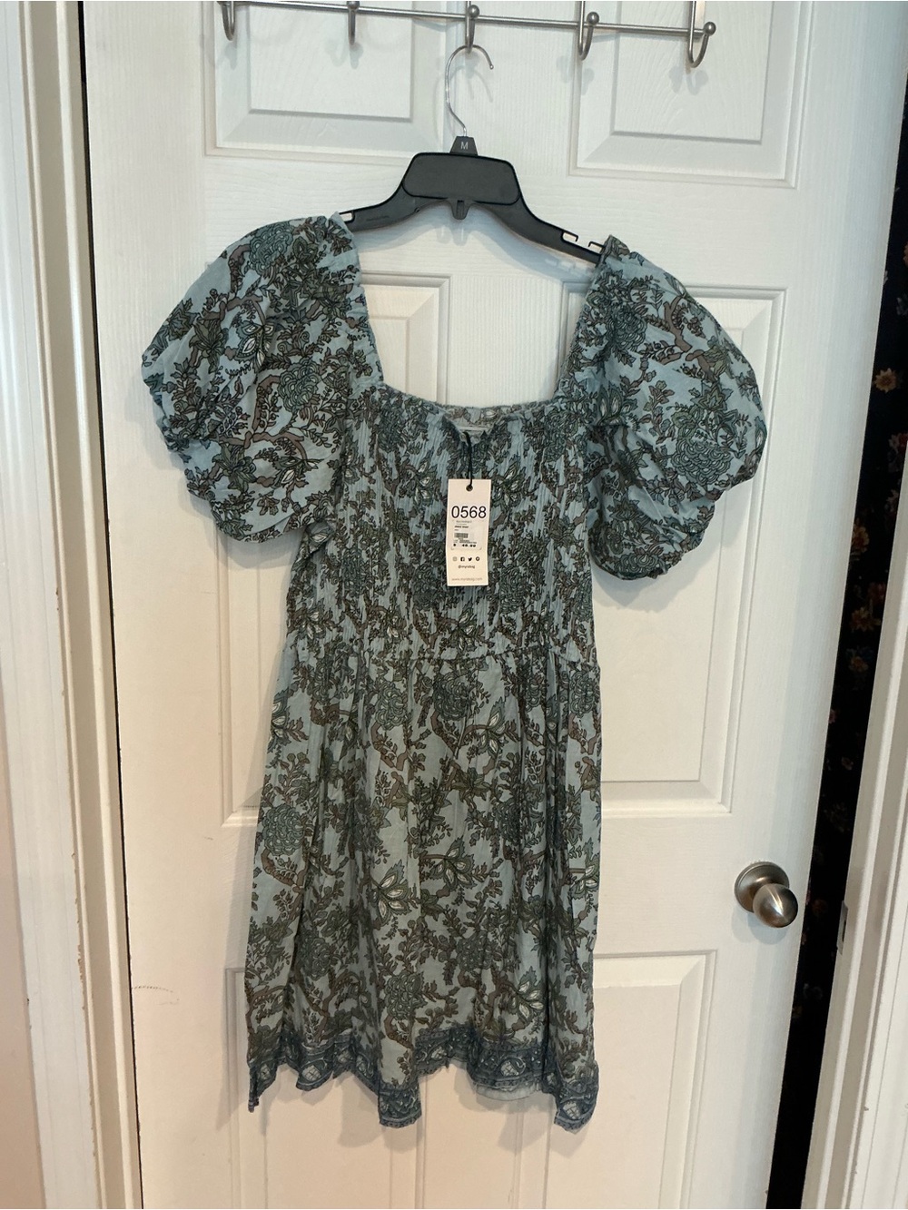 Myra Bag Sage Green Floral Puff-Sleeve Mini Dress